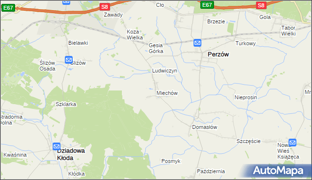 mapa Miechów gmina Perzów, Miechów gmina Perzów na mapie Targeo