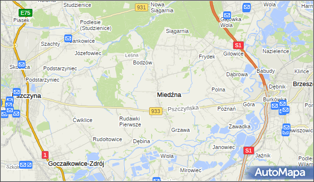 mapa Miedźna, Miedźna na mapie Targeo