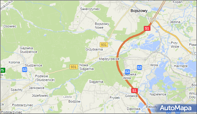 mapa Międzyrzecze gmina Bojszowy, Międzyrzecze gmina Bojszowy na mapie Targeo