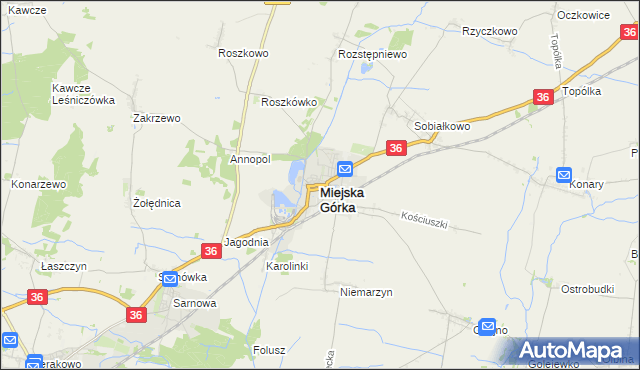 mapa Miejska Górka, Miejska Górka na mapie Targeo