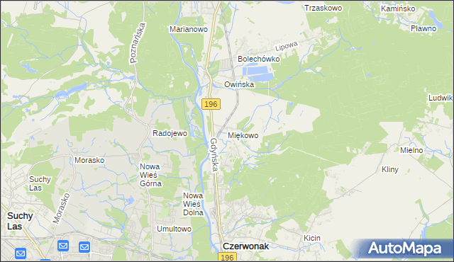 mapa Miękowo gmina Czerwonak, Miękowo gmina Czerwonak na mapie Targeo