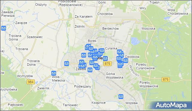 mapa Mielca, Mielec na mapie Targeo