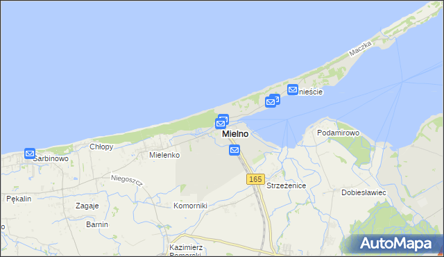 mapa Mielno powiat koszaliński, Mielno powiat koszaliński na mapie Targeo