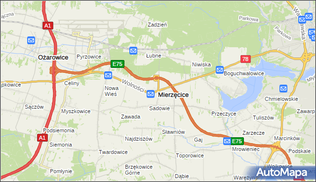 mapa Mierzęcice, Mierzęcice na mapie Targeo