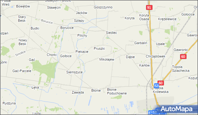 mapa Mikołajew gmina Łęczyca, Mikołajew gmina Łęczyca na mapie Targeo