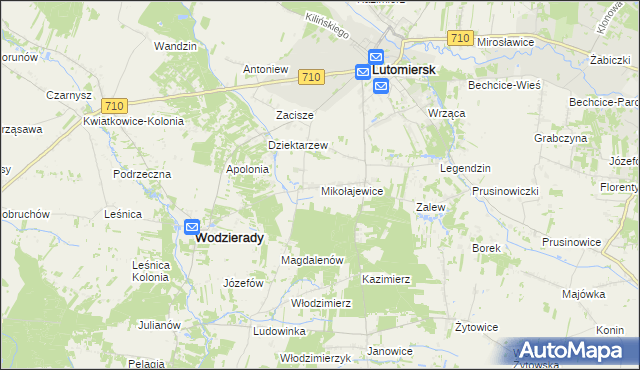 mapa Mikołajewice gmina Lutomiersk, Mikołajewice gmina Lutomiersk na mapie Targeo
