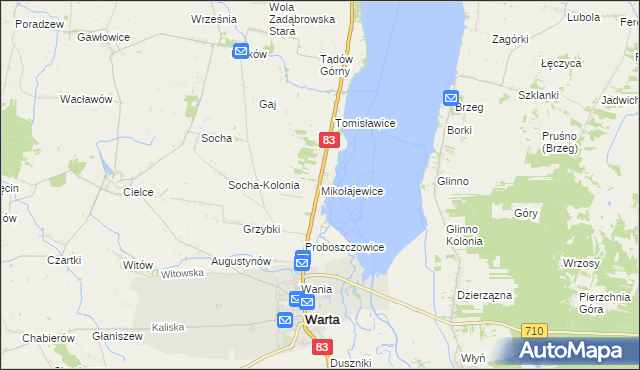 mapa Mikołajewice gmina Warta, Mikołajewice gmina Warta na mapie Targeo