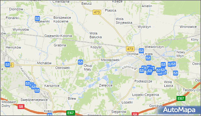 mapa Mikołajówek gmina Łask, Mikołajówek gmina Łask na mapie Targeo