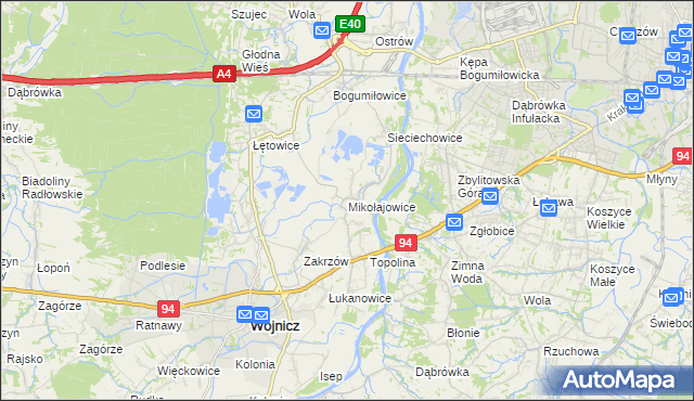 mapa Mikołajowice gmina Wierzchosławice, Mikołajowice gmina Wierzchosławice na mapie Targeo