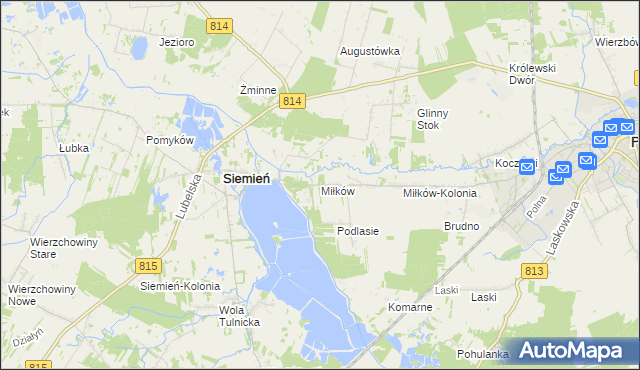 mapa Miłków gmina Siemień, Miłków gmina Siemień na mapie Targeo