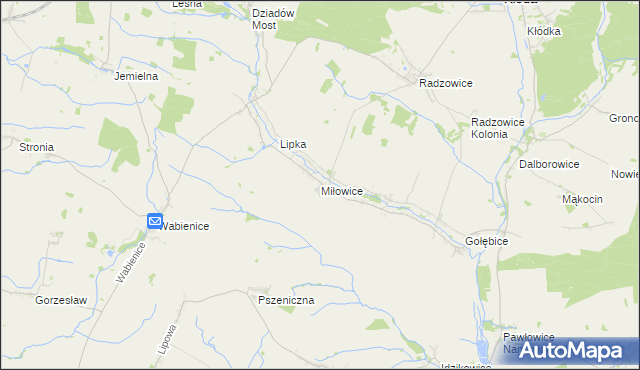 mapa Miłowice gmina Dziadowa Kłoda, Miłowice gmina Dziadowa Kłoda na mapie Targeo