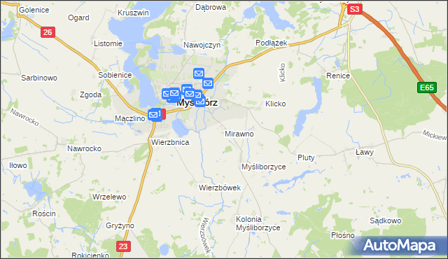 mapa Mirawno, Mirawno na mapie Targeo