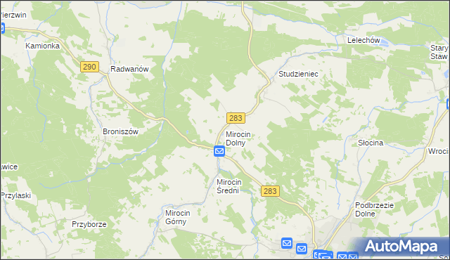 mapa Mirocin Dolny, Mirocin Dolny na mapie Targeo