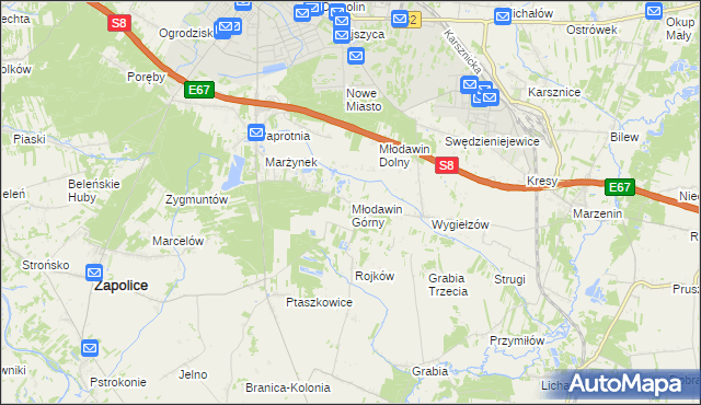 mapa Młodawin Górny, Młodawin Górny na mapie Targeo