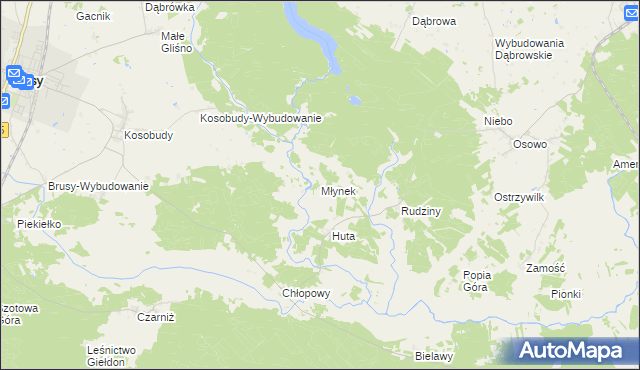 mapa Młynek gmina Brusy, Młynek gmina Brusy na mapie Targeo