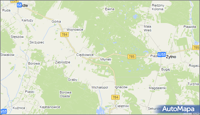 mapa Młynek gmina Gidle, Młynek gmina Gidle na mapie Targeo