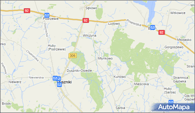 mapa Młynkowo gmina Duszniki, Młynkowo gmina Duszniki na mapie Targeo
