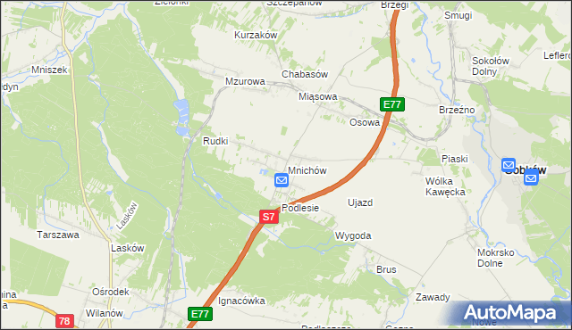 mapa Mnichów gmina Jędrzejów, Mnichów gmina Jędrzejów na mapie Targeo