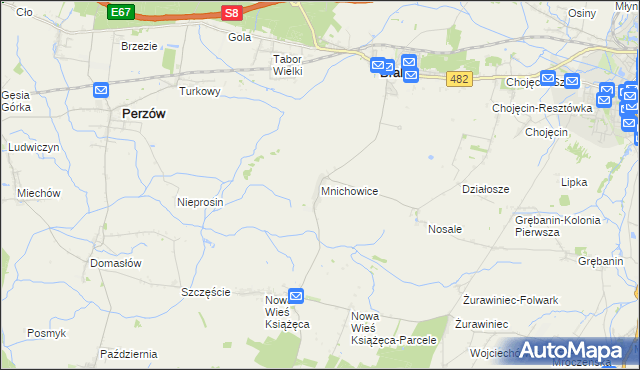 mapa Mnichowice gmina Bralin, Mnichowice gmina Bralin na mapie Targeo