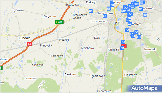 mapa Mnichowo gmina Gniezno, Mnichowo gmina Gniezno na mapie Targeo
