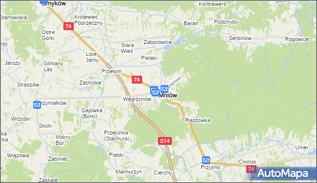 mapa Mniów, Mniów na mapie Targeo