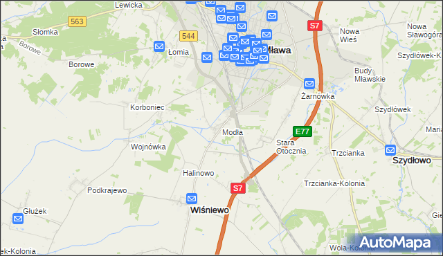 mapa Modła gmina Wiśniewo, Modła gmina Wiśniewo na mapie Targeo