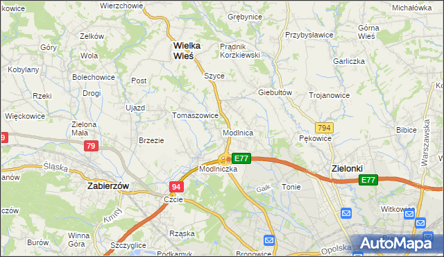 mapa Modlnica, Modlnica na mapie Targeo