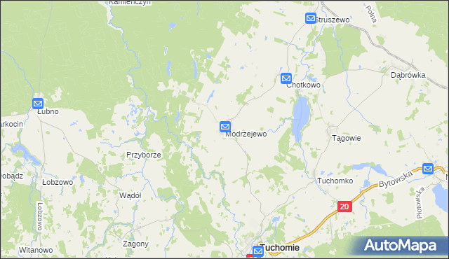 mapa Modrzejewo gmina Tuchomie, Modrzejewo gmina Tuchomie na mapie Targeo