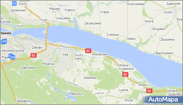 mapa Modzerowo gmina Włocławek, Modzerowo gmina Włocławek na mapie Targeo
