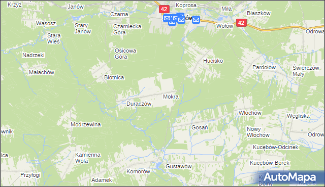 mapa Mokra gmina Stąporków, Mokra gmina Stąporków na mapie Targeo