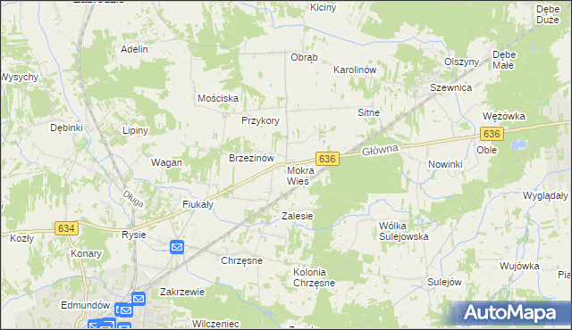 mapa Mokra Wieś gmina Tłuszcz, Mokra Wieś gmina Tłuszcz na mapie Targeo