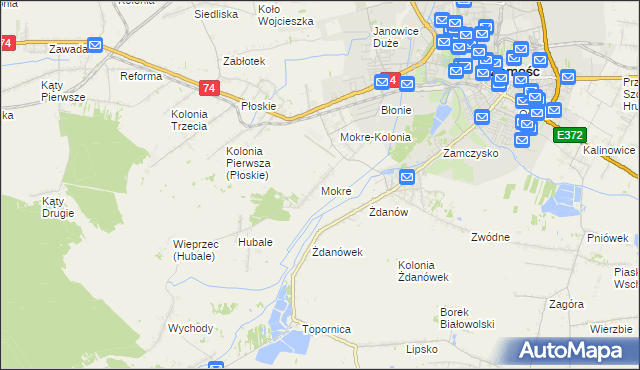 mapa Mokre gmina Zamość, Mokre gmina Zamość na mapie Targeo