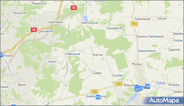 mapa Mokrus gmina Ogrodzieniec, Mokrus gmina Ogrodzieniec na mapie Targeo