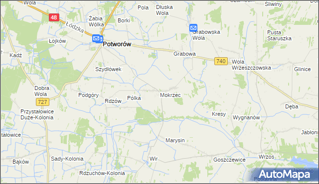 mapa Mokrzec gmina Potworów, Mokrzec gmina Potworów na mapie Targeo