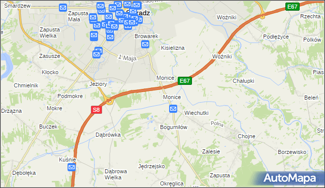 mapa Monice, Monice na mapie Targeo