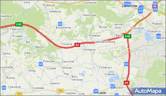 mapa Morawica gmina Liszki, Morawica gmina Liszki na mapie Targeo