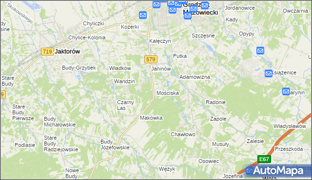 mapa Mościska gmina Grodzisk Mazowiecki, Mościska gmina Grodzisk Mazowiecki na mapie Targeo