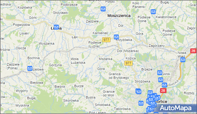 mapa Mszanka gmina Łużna, Mszanka gmina Łużna na mapie Targeo