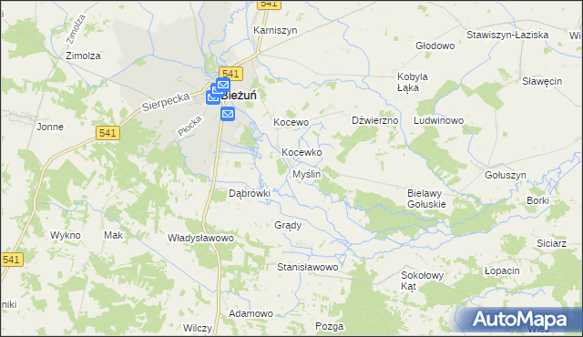 mapa Myślin, Myślin na mapie Targeo