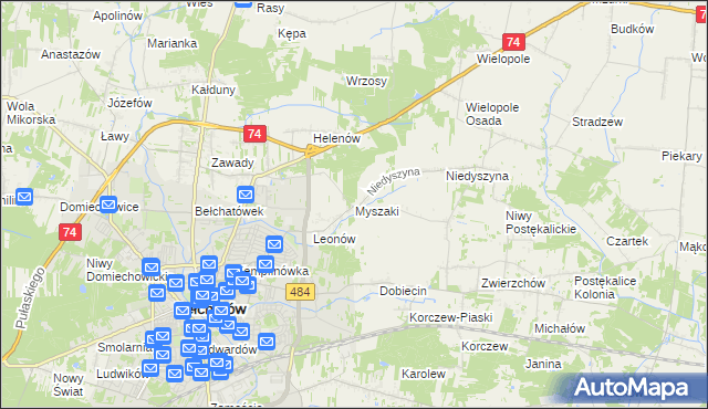 mapa Myszaki, Myszaki na mapie Targeo