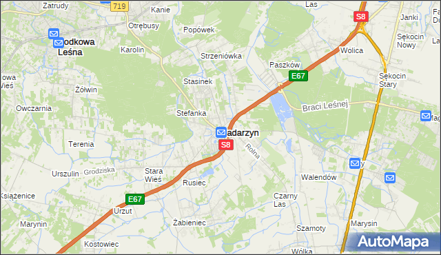 mapa Nadarzyn powiat pruszkowski, Nadarzyn powiat pruszkowski na mapie Targeo