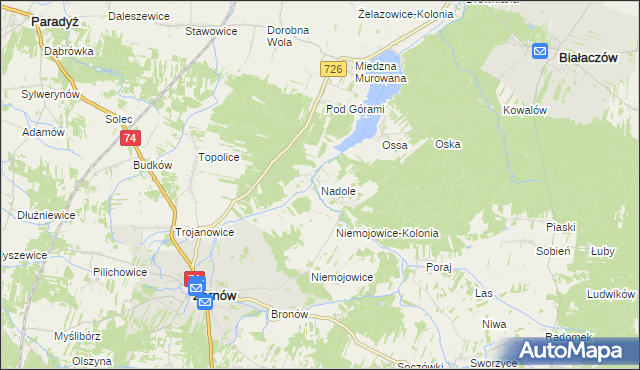 mapa Nadole gmina Żarnów, Nadole gmina Żarnów na mapie Targeo