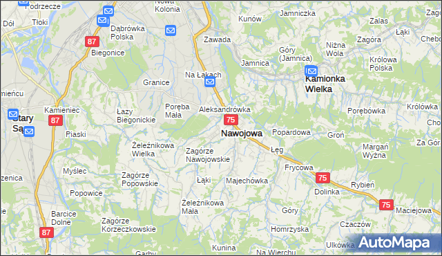 mapa Nawojowa, Nawojowa na mapie Targeo