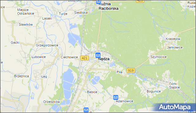 mapa Nędza powiat raciborski, Nędza powiat raciborski na mapie Targeo