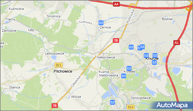 mapa Nieborowice, Nieborowice na mapie Targeo