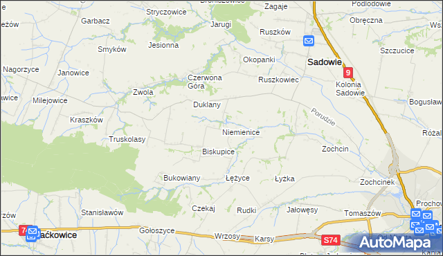 mapa Niemienice gmina Sadowie, Niemienice gmina Sadowie na mapie Targeo