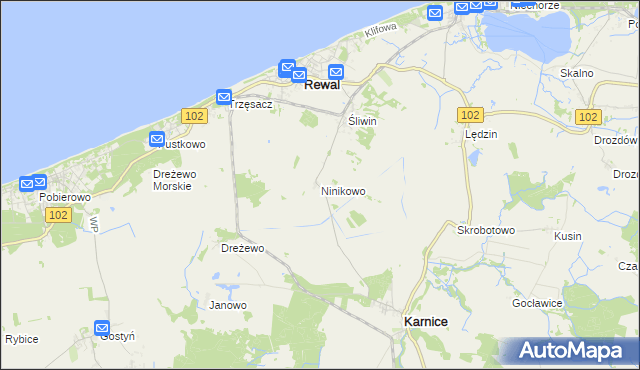 mapa Ninikowo, Ninikowo na mapie Targeo