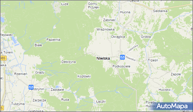 mapa Niwiska powiat kolbuszowski, Niwiska powiat kolbuszowski na mapie Targeo