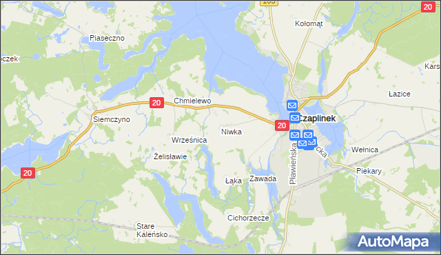 mapa Niwka gmina Czaplinek, Niwka gmina Czaplinek na mapie Targeo