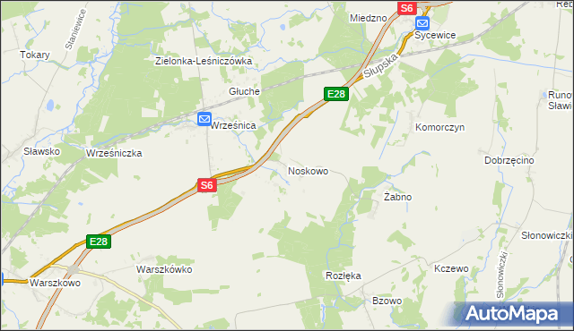 mapa Noskowo gmina Sławno, Noskowo gmina Sławno na mapie Targeo